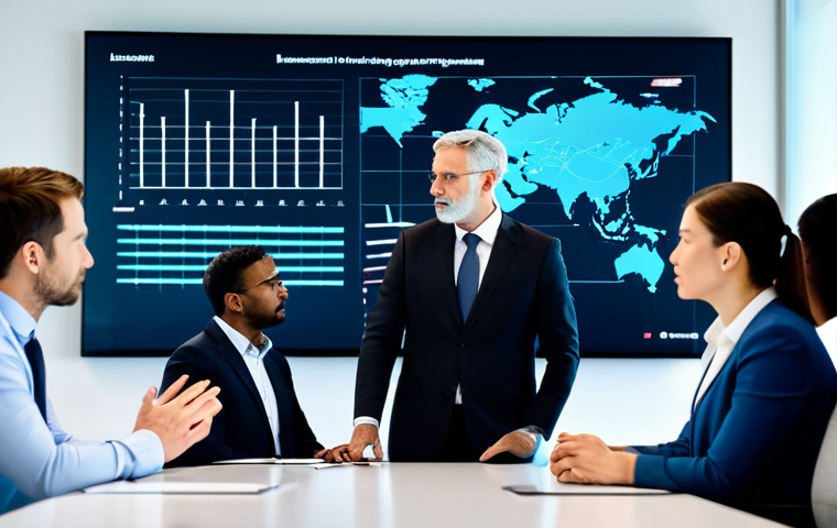 A diverse group of professional business leaders and AI ethicists, fully clothed in modest business suits and appropriate attire, engaged in a thoughtful discussion around a transparent interactive display in a modern, well-lit corporate boardroom. The display shows abstract, secure data visualizations related to ethical AI principles. The scene emphasizes leadership, transparency, and collaborative decision-making in technology. Professional photography, high resolution, soft lighting, sharp focus, natural pose, perfect anatomy, correct proportions, well-formed hands, proper finger count, safe for work, appropriate content, professional.