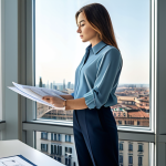 **

"A professional female architect, fully clothed in a stylish yet modest business casual outfit (think tailored trousers and a smart blouse), reviewing blueprints in a brightly lit, modern architectural office.  Large windows showcase the Milan skyline in the background.  Perfect anatomy, correct proportions, well-formed hands, natural pose. Safe for work, appropriate content, professional, family-friendly, high resolution, detailed rendering, realistic lighting."

**